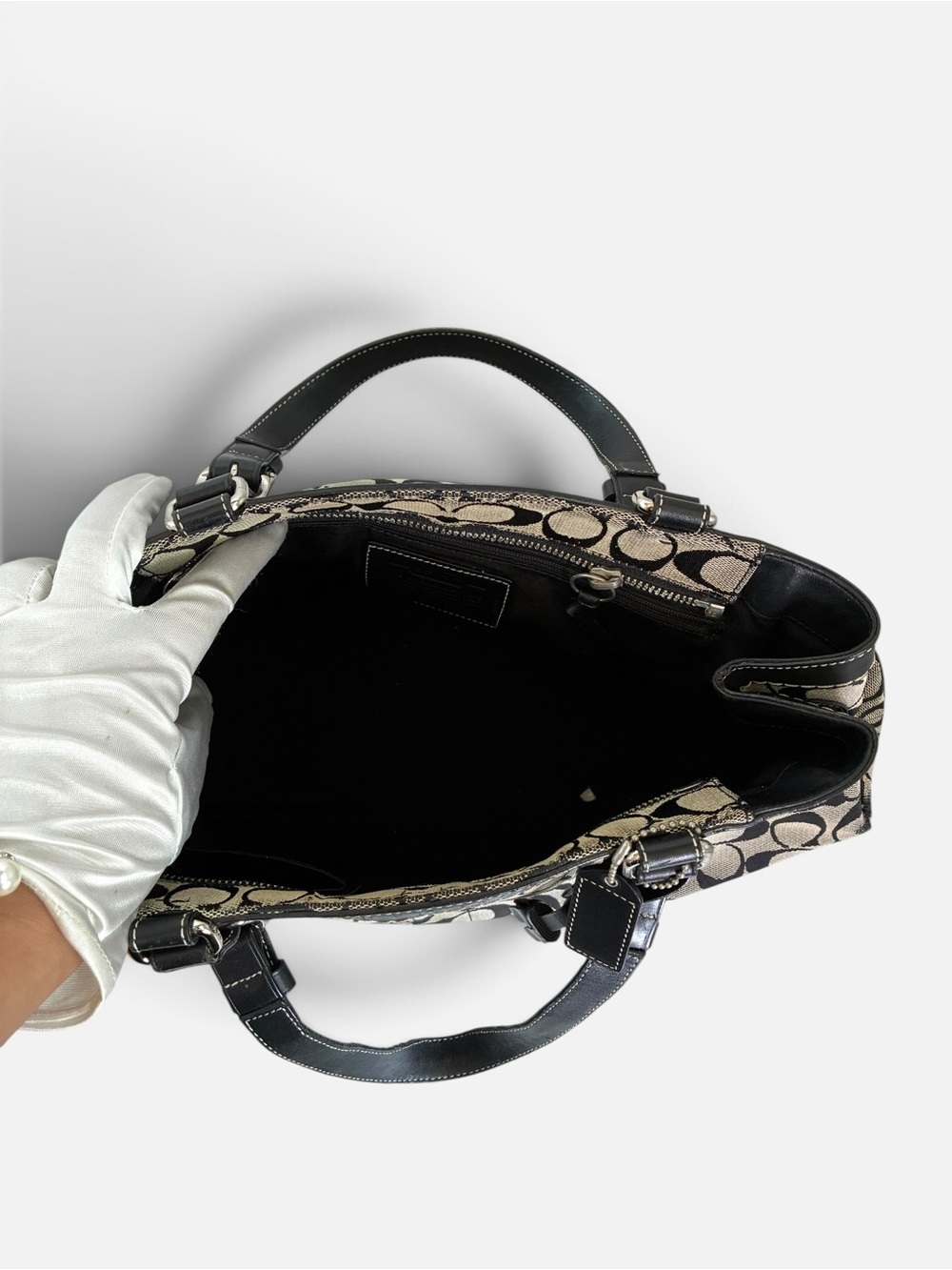 Coach Signature Canvas Tote Bag in Black and Beige - Picture 8 of 9